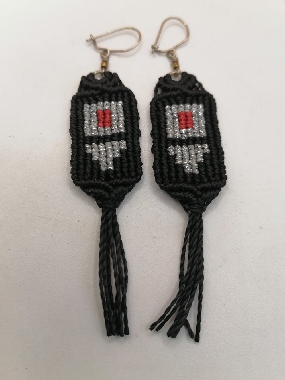 Handmade Inca Culture Macrame Earrings, Black Artisan Earrings